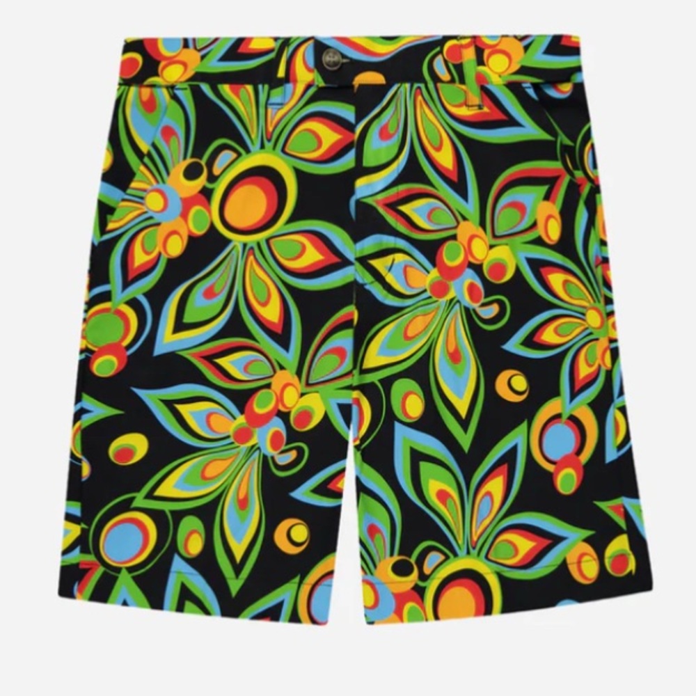 Loudmouth Shorts Mens 36 Black Green Floral Chino Shagadelic Performance Golfer